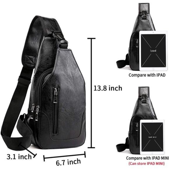 Men Sling Bag Anti Theft Shoulder Bag Small Leather Crossbody Sling Backpack - Picture 2 of 7